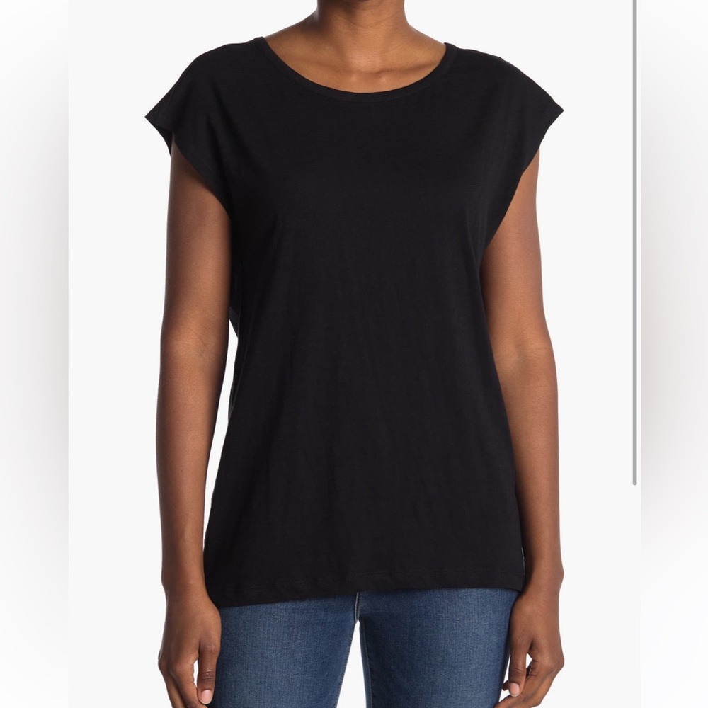 Susina Black Short Sleeve Tee Cap Sleeve Slub Muscle